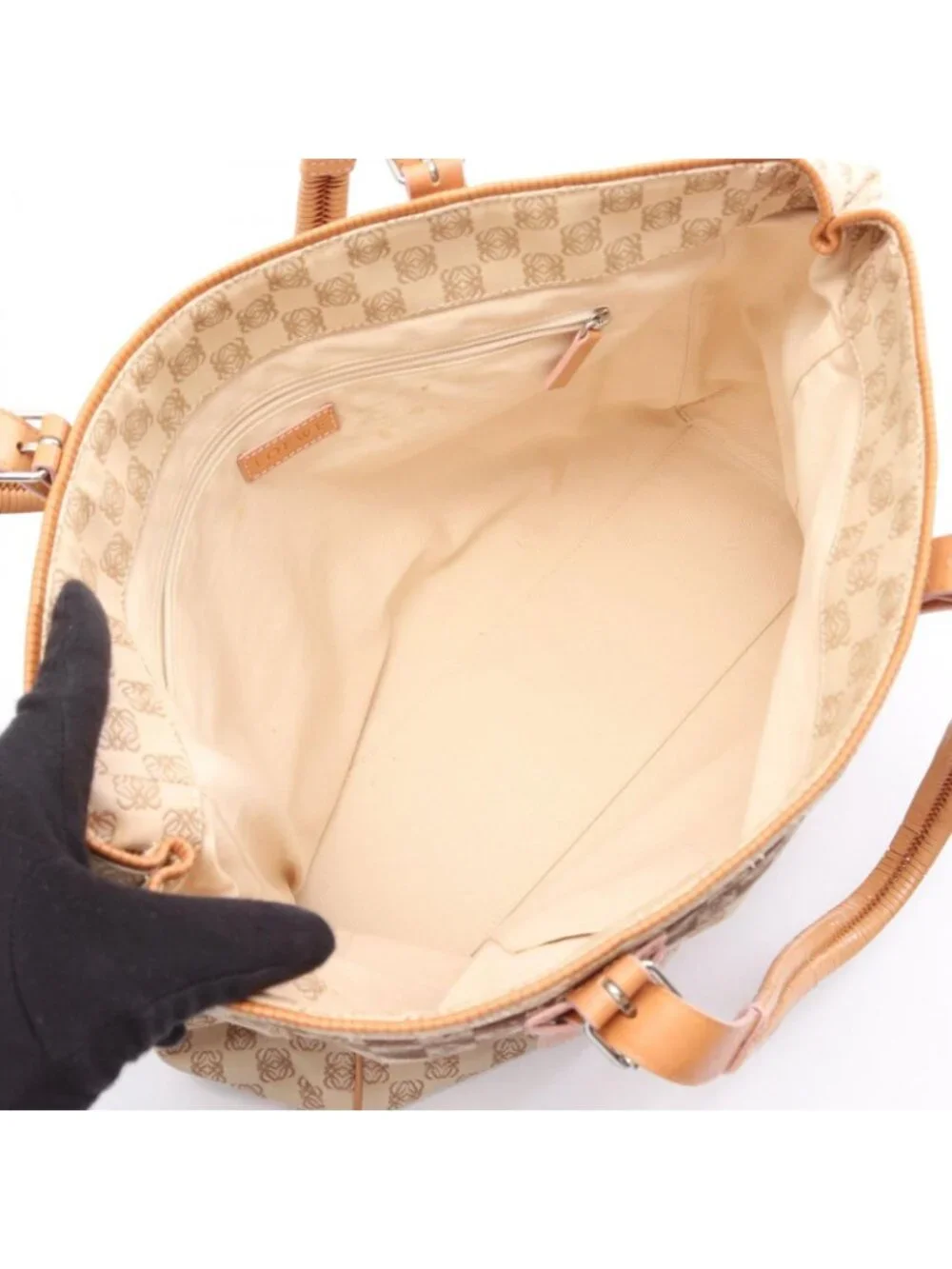 Loewe Tote Bag Repeat Anagram Beige Canvas Leather